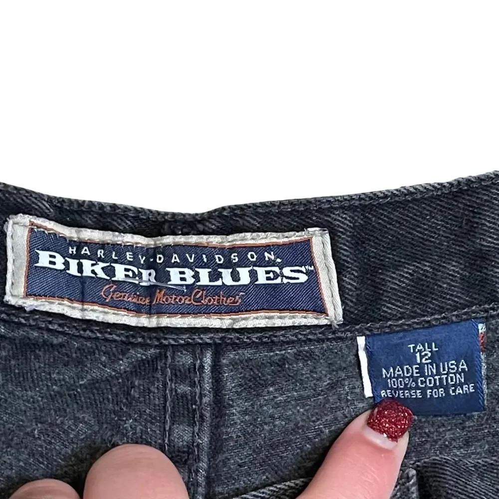 Vintage Harley Davidson Biker Blues Womens Black Denim Jeans | Size 12 Tall